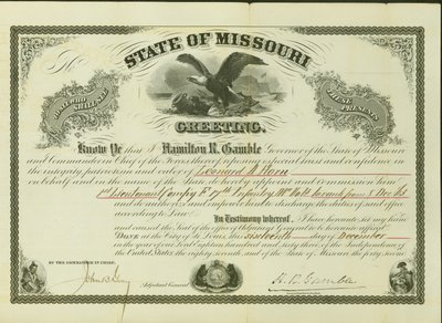 Nomination de Horn comme 1er lieutenant, Compagnie F, 17e infanterie du Missouri, à compter du 8 décembre 1863 - Hamilton Rowan Gamble
